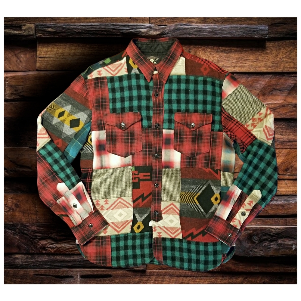 ☆☆DOUBLE RL RALPH LAUREN RRL☆☆100% WOOL PATCHWORK SHIRT- MEN'S SIZE MEDI…